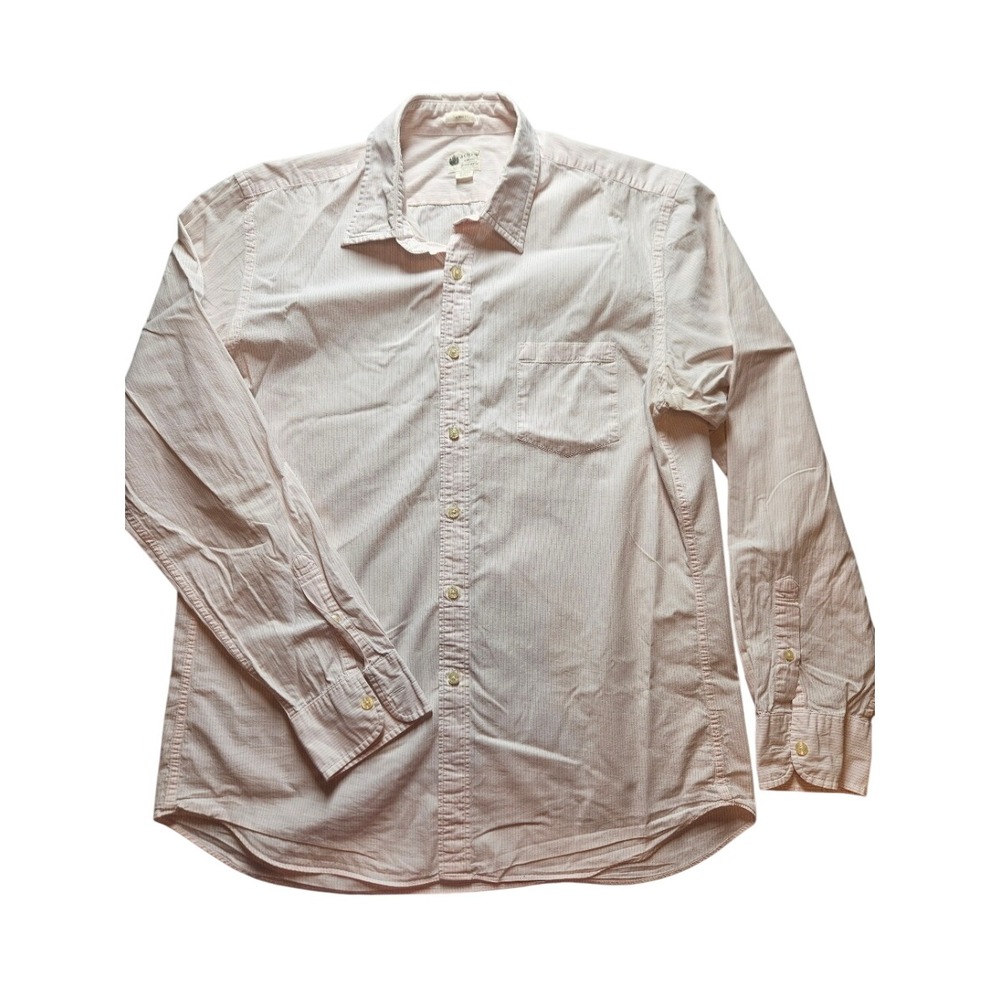J.Crew Mens Tailored Fit Washed Casual Button Down Shirt Pink White Stripe Large
